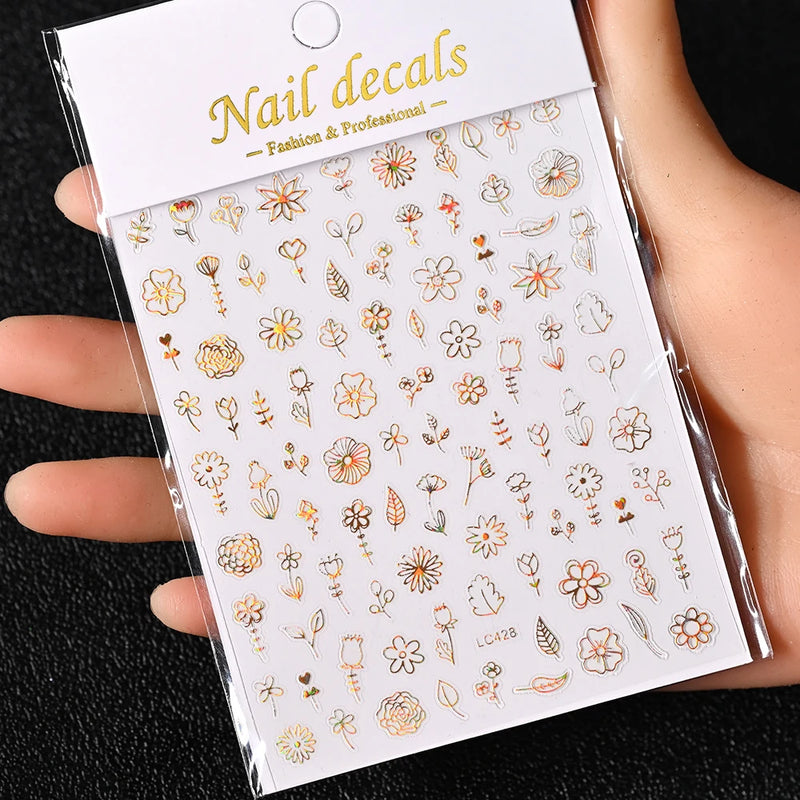 3D Gold Sun/Moon/Star Bronzing Nail Art Stickers – Gold & Silver Self-Adhesive Decals