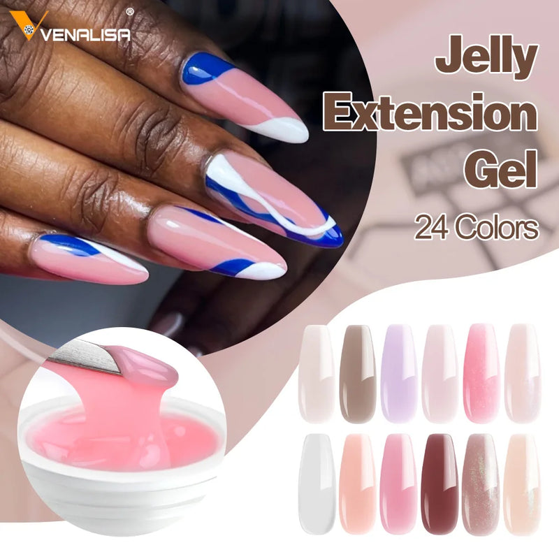 Venalisa 50ml Jelly Nail Extension Gel – Clear & Natural Soak-Off UV Builder Gel for French Nails