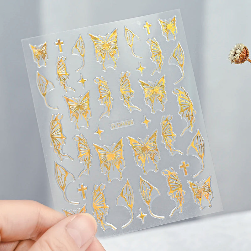 3D Gold Sun/Moon/Star Bronzing Nail Art Stickers – Gold & Silver Self-Adhesive Decals