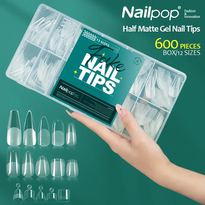 NAILPOP 600PCS Soft Gel Nail Tips – Full Cover Coffin, Almond, Oval False Nails for Nail Extensions