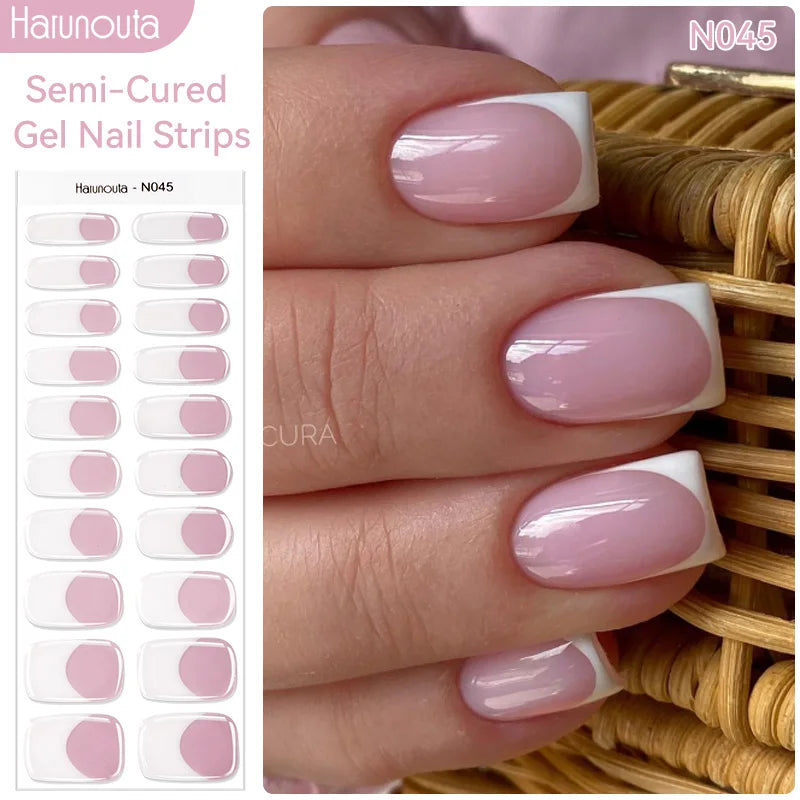 Harunouta Milky Jelly White Semi-Cured Gel Nail Wraps – 20 Tips