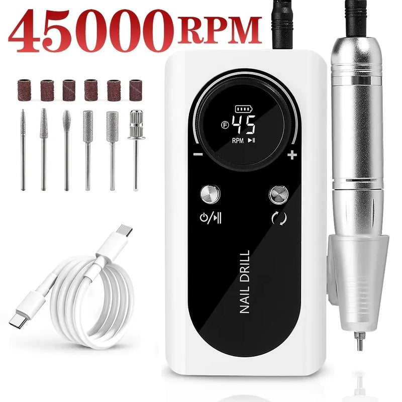 Nail Drill Machine Electric Portable Nail File Rechargeable Nail Sander for Gel Nails Polishing