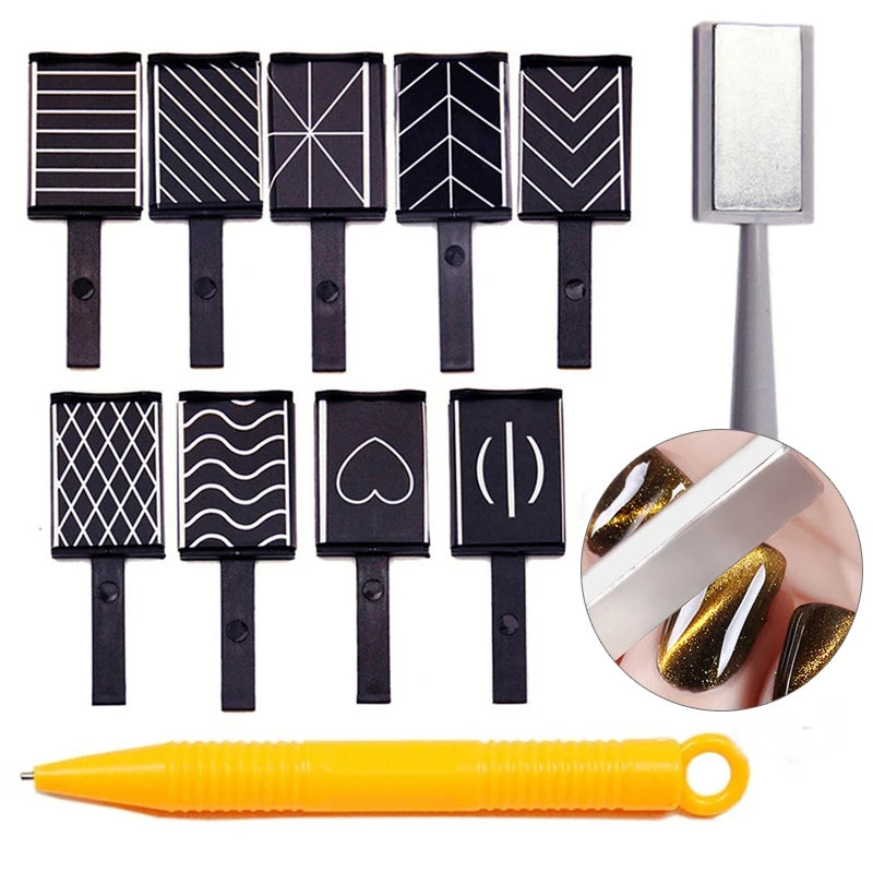 Set of 11 Pcs Nail Art Tools Cat Eye Magnetic Rod - Magnet for Gel Polishing & Manicure Decoration