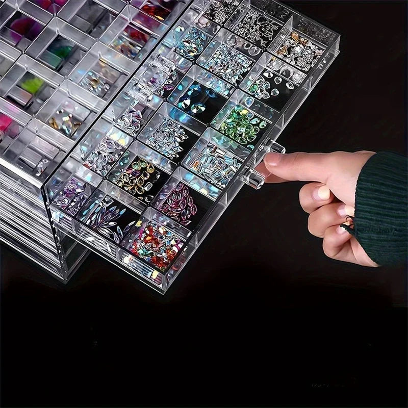 72/79/120 Grids Acrylic Organizer Box with Drawers – Transparent Nail Art Storage