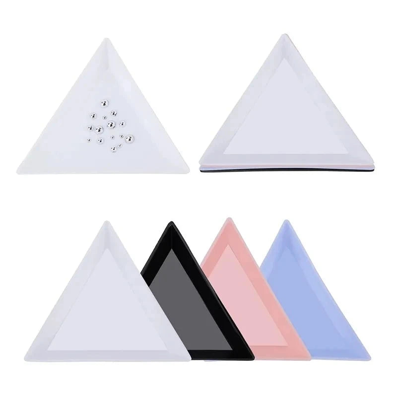 Triangle Plastic Plate for Nail Jewelry, Beads Organizer, Rhinestone Diamond Storage, Display Tray