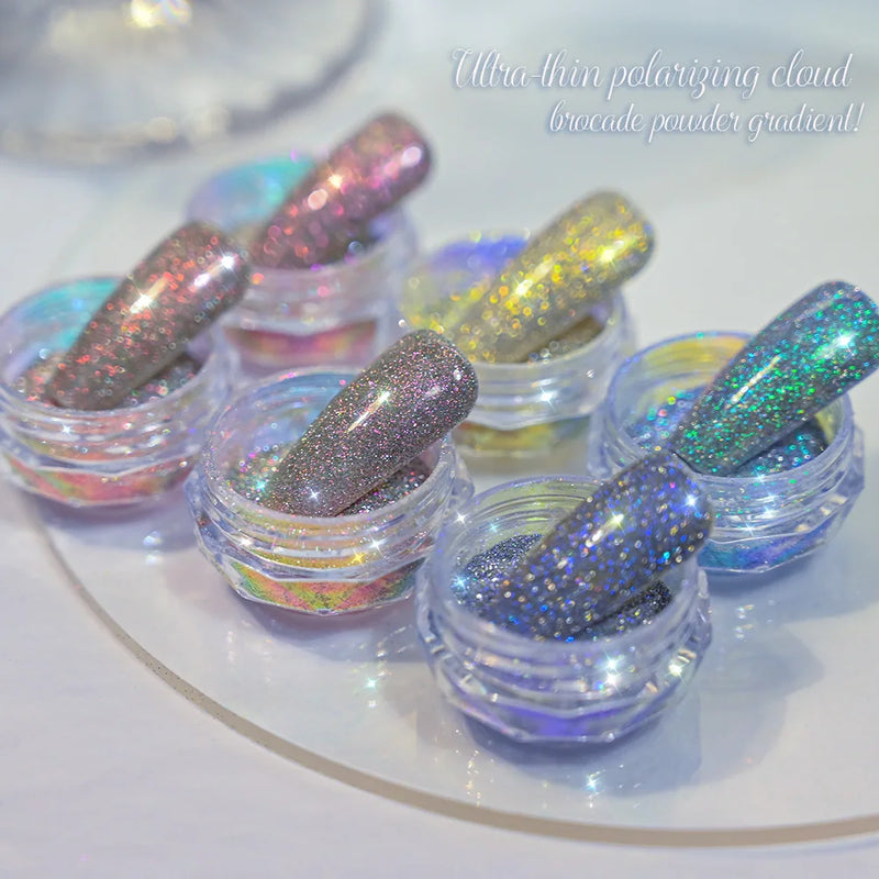 6-Piece Mirror Chrome Effect Nail Glitter – Holographic Metallic Dust for Stunning Nail Art