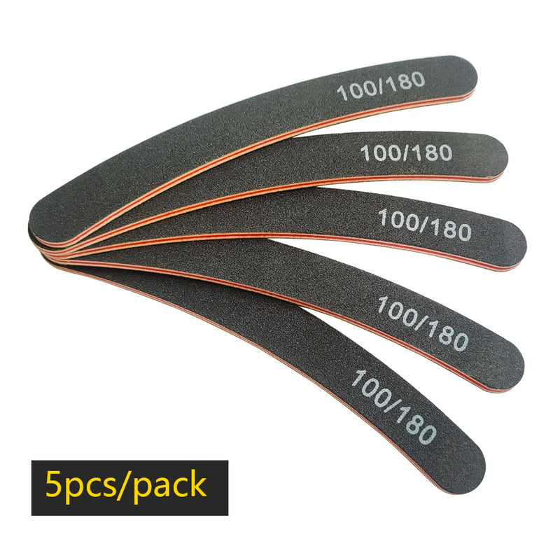 Professional 100/180 Grit Half-Moon Nail File Buffer – Double-Sided Sandpaper for Gel & Acrylic Nails