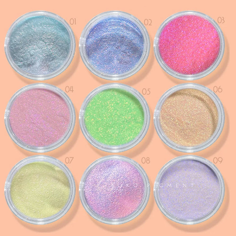 9 Colours Magic Aurora Chrome Nail Powder – Neon Chameleon Mirror Effect Glitter