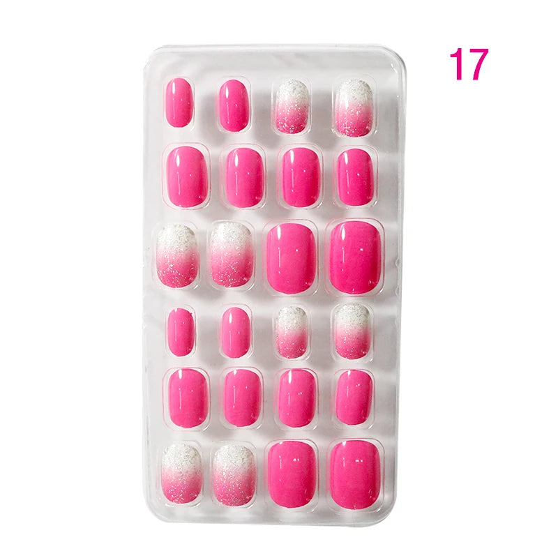 24Pcs Kids Press-On Nails – Cartoon Candy Design, Full Cover Fake Nails for Girls