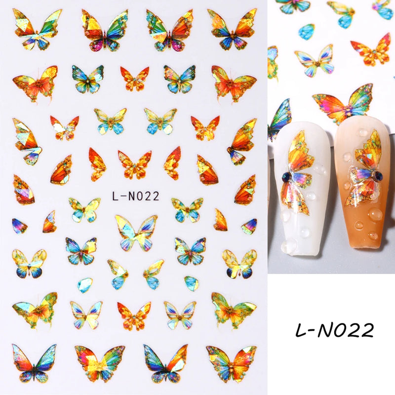 Aurora Laser Butterfly 3D Nail Stickers – Holographic Self-Adhesive Nail Decals