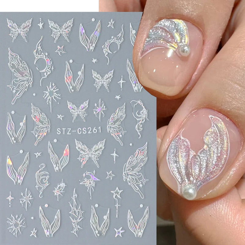 Aurora Laser Butterfly 3D Nail Stickers – Holographic Self-Adhesive Nail Decals