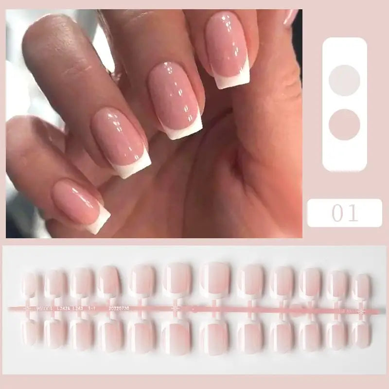 30Pcs French Gradient Short Coffin Nails – Nude Colour Full Cover Press-On Fake Nails