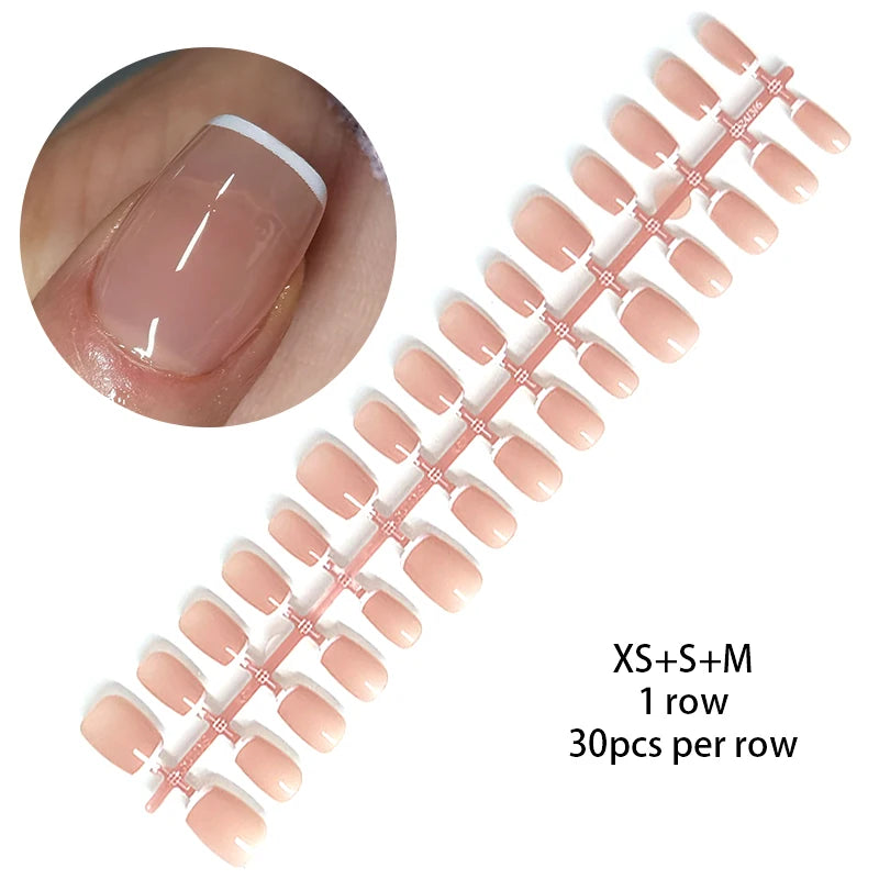 30Pcs French Gradient Short Coffin Nails – Nude Colour Full Cover Press-On Fake Nails