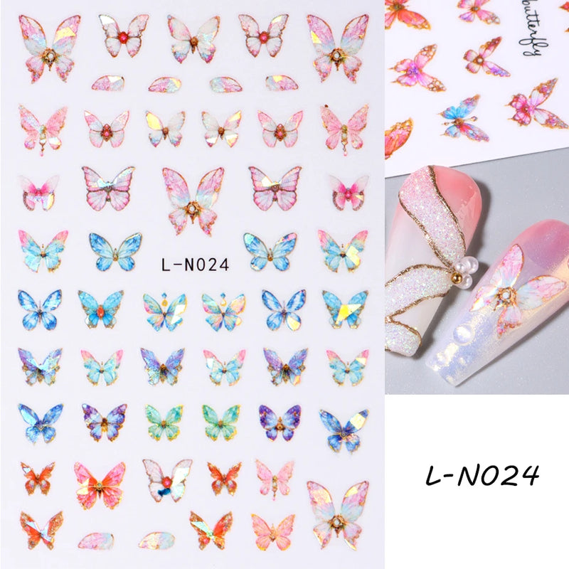 Aurora Laser Butterfly 3D Nail Stickers – Holographic Self-Adhesive Nail Decals