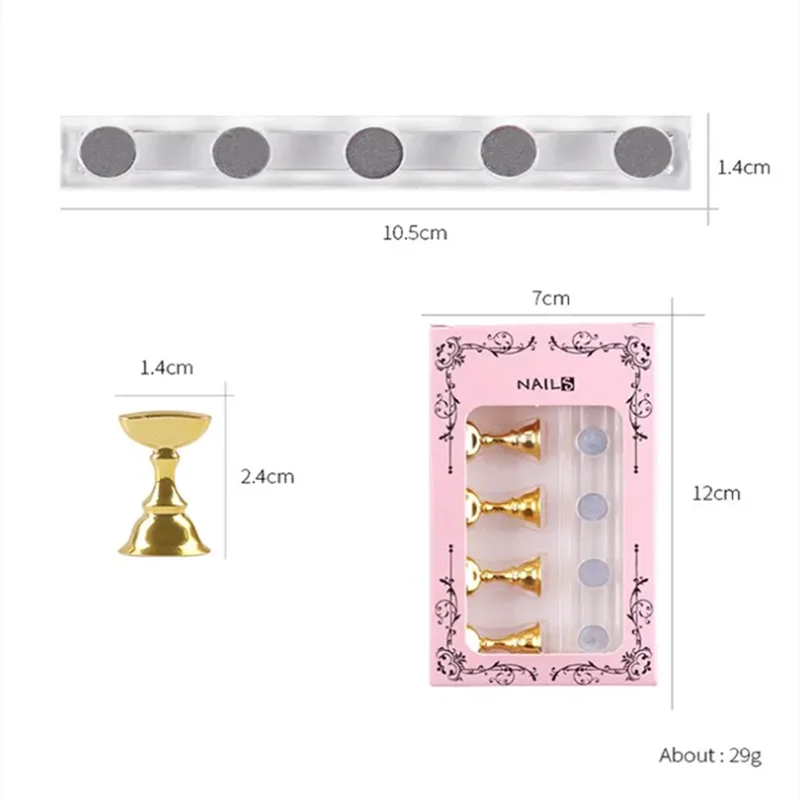 5pcs Magnetic Chess Nail Display Stands – Gold, Silver & Rose Gold Combo for Nail Art Practice