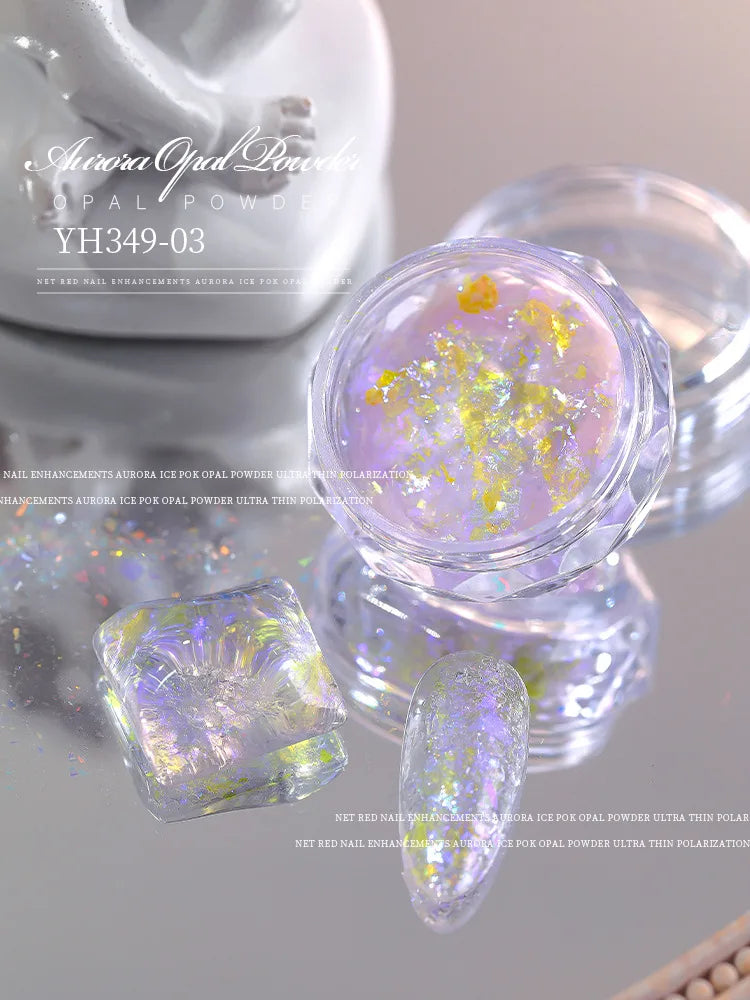 Gold Opal Nail Powder – Mermaid Glitter, Iridescent Chrome Flakes for Stunning Manicure Decorations