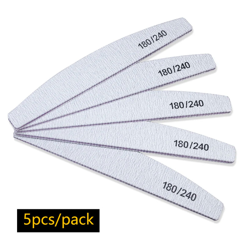 Professional 100/180 Grit Half-Moon Nail File Buffer – Double-Sided Sandpaper for Gel & Acrylic Nails