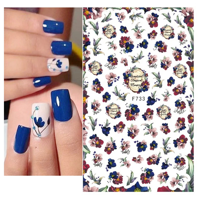 3D Fashion Poster Portrait Flower Nail Art Stickers – DIY Nail Decals