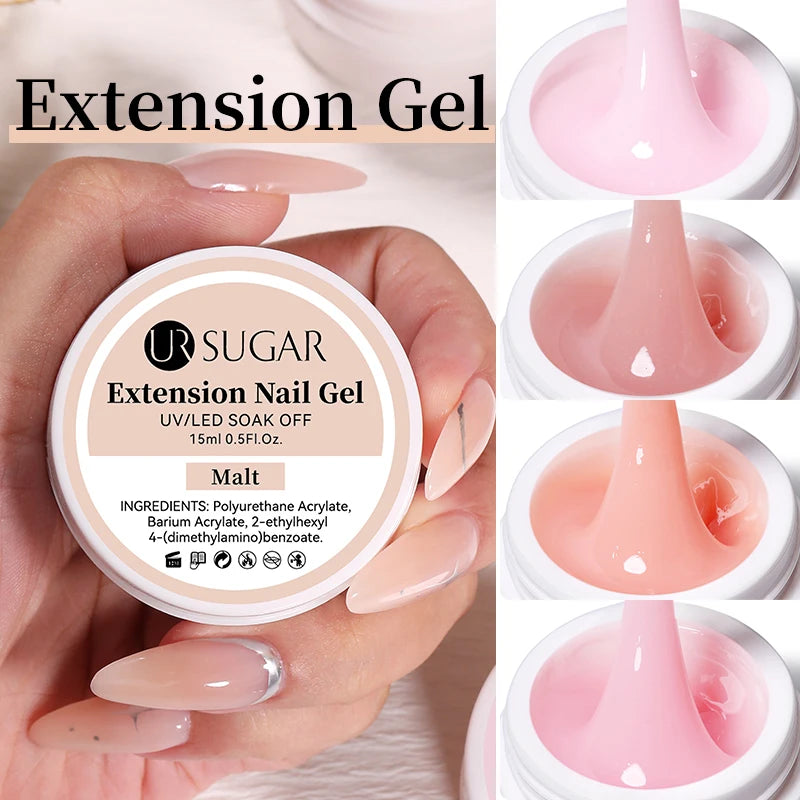 15ml Extension Gel Hard Jelly Nail Gel Clear Nude Pink French Finger Self Leveling Soak Off UV