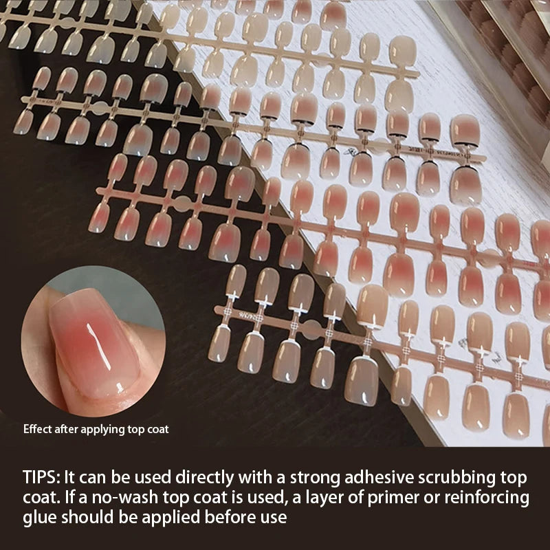 30Pcs French Gradient Short Coffin Nails – Nude Colour Full Cover Press-On Fake Nails