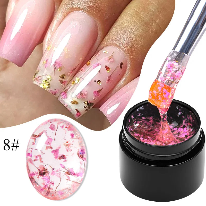 MEET ACROSS 5ml Pink Dried Flower Gel Nail Polish – Natural Flower Fairy Nail Art