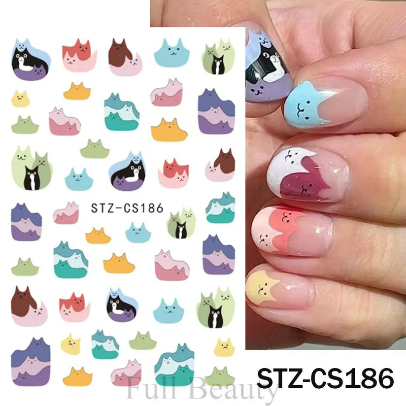 Cute 3D Cartoon Animal Nail Stickers – Dog, Cat & Bunny & More Self-Adhesive Manicure Decals