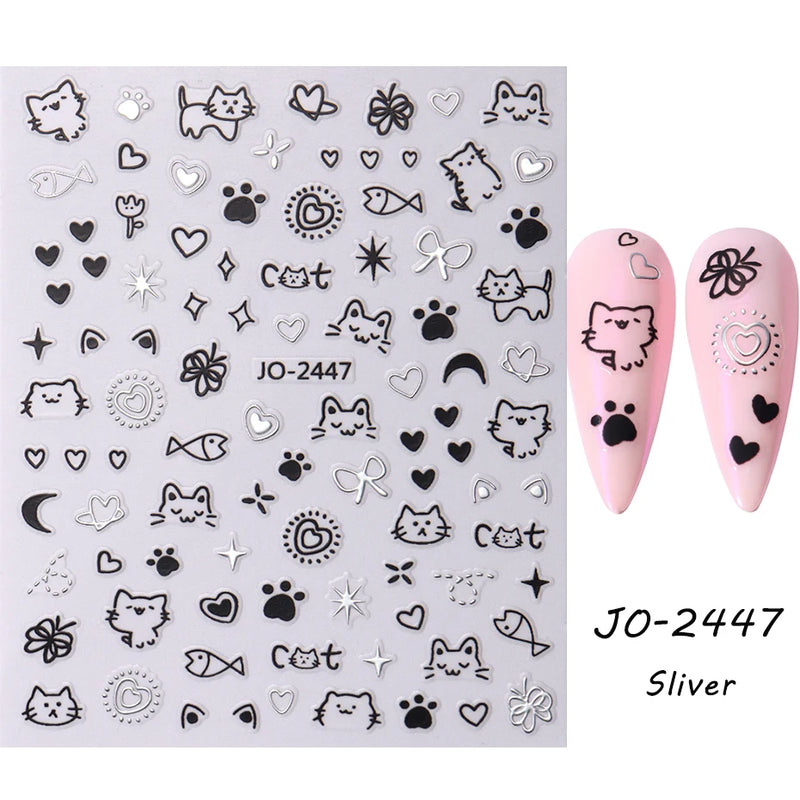 Cute 3D Cartoon Animal Nail Stickers – Dog, Cat & Bunny & More Self-Adhesive Manicure Decals