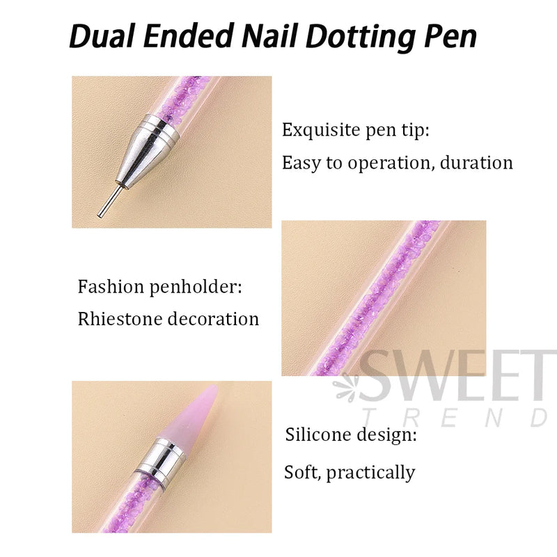 Dual-Ended Nail Dotting Pen – Crystal Handle Wax Picker & Gel UV Brush for Nail Art