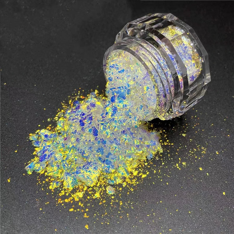 Gold Opal Nail Powder – Mermaid Glitter, Iridescent Chrome Flakes for Stunning Manicure Decorations