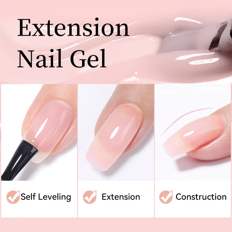 15ml Extension Gel Hard Jelly Nail Gel Clear Nude Pink French Finger Self Leveling Soak Off UV