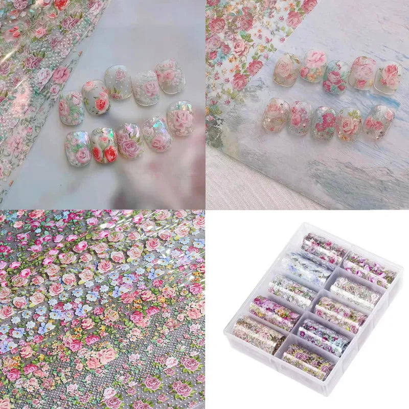 New Flower Nail Foils for Transfer Paper Stickers Floral Adhesive Fruit Nails Wraps Fish DIY Water