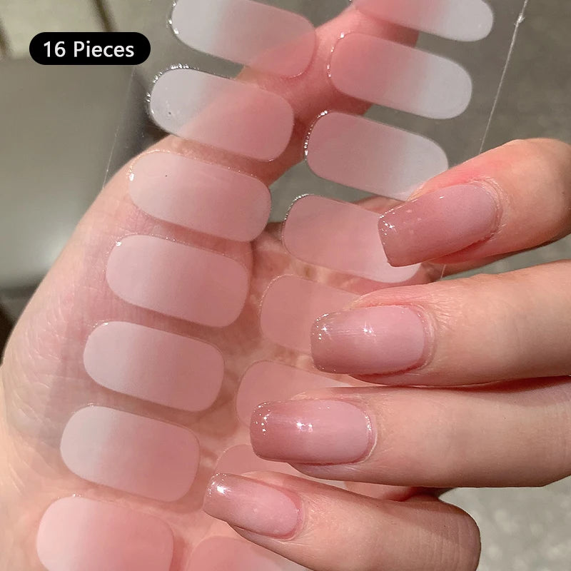 Pink Nude Full Cover Nail Stickers – Gradient Self-Adhesive Nail Wraps