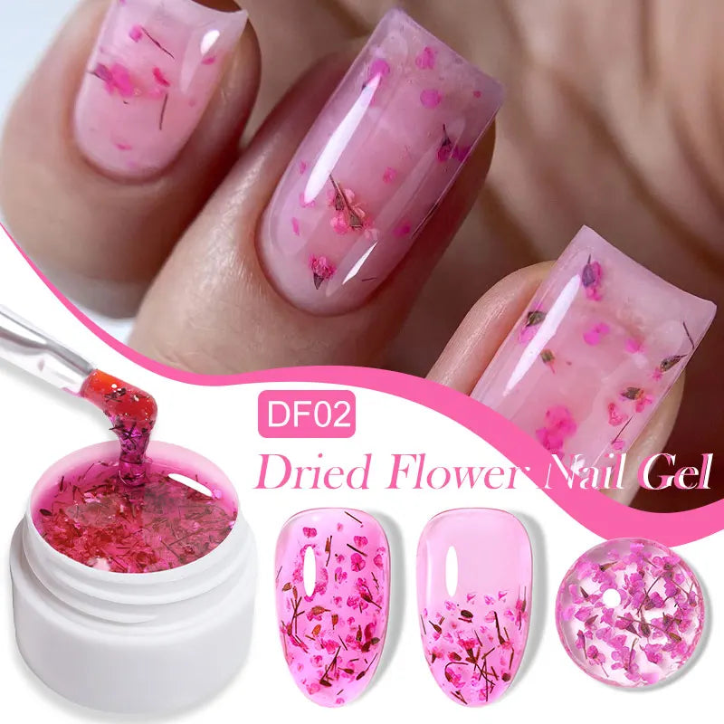 LILYCUTE 8ml Pink Dried Flower Gel Nail Polish – Natural Flower Fairy Nail Art & More