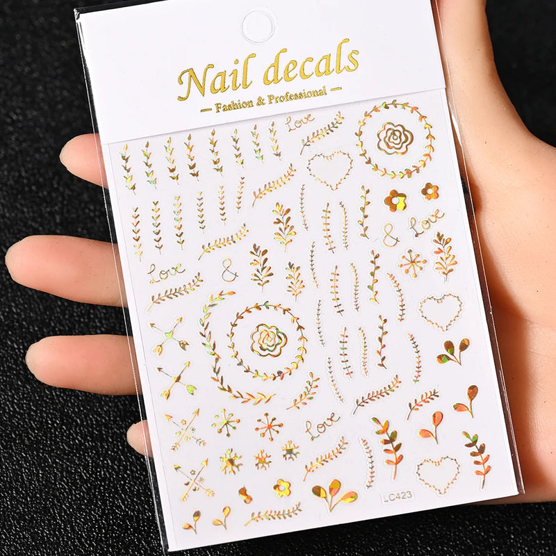 3D Gold Sun/Moon/Star Bronzing Nail Art Stickers – Gold & Silver Self-Adhesive Decals