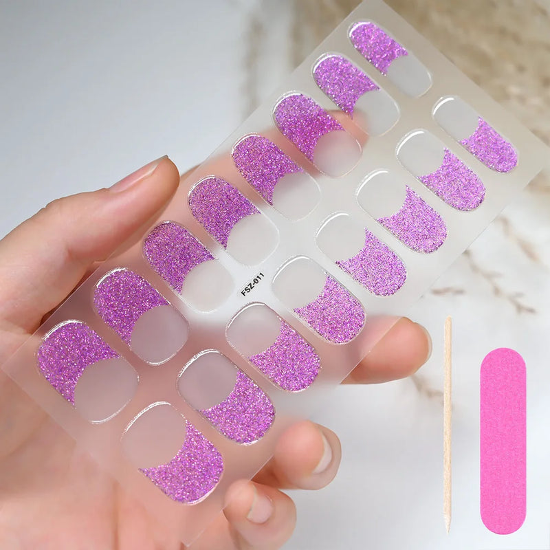 16Tips White French Semi-Cured Gel Nail Stickers – Full Cover UV Gel Nail Wraps for DIY Manicure