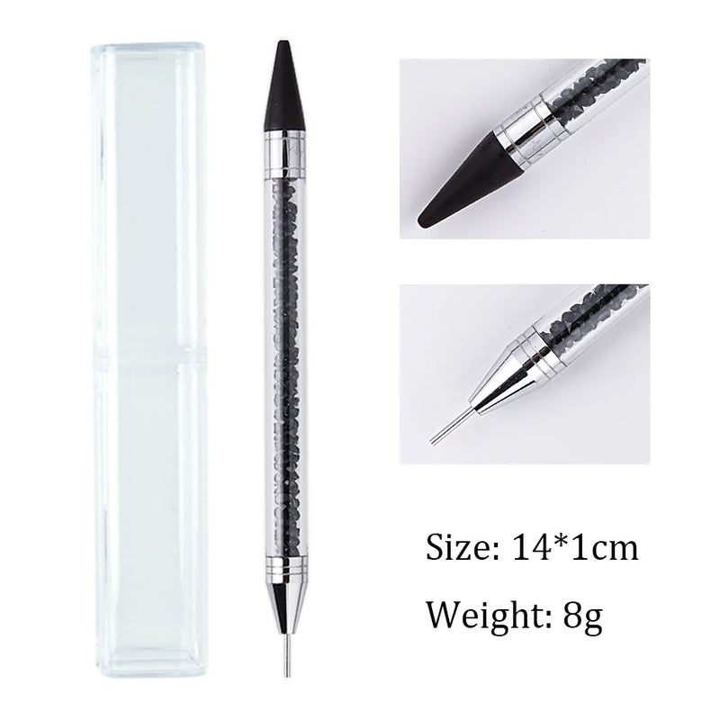 Dual-Ended Nail Dotting Pen – Crystal Handle Wax Picker & Gel UV Brush for Nail Art