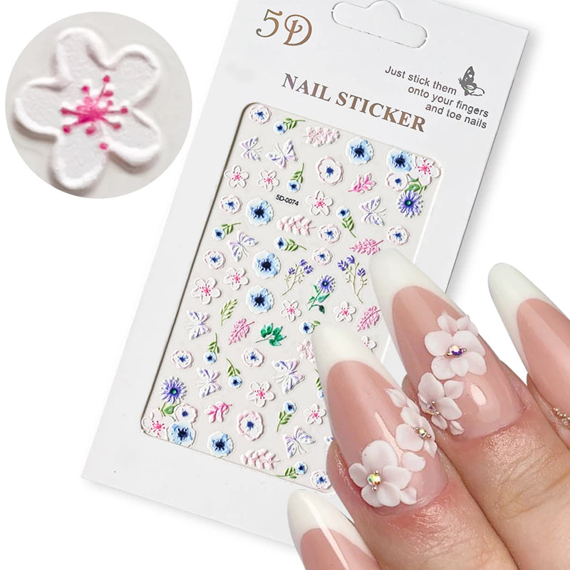 PC 3D Macaron Flower/Fruit Nail Charms Sticker - Embossed Designs Slider Decals