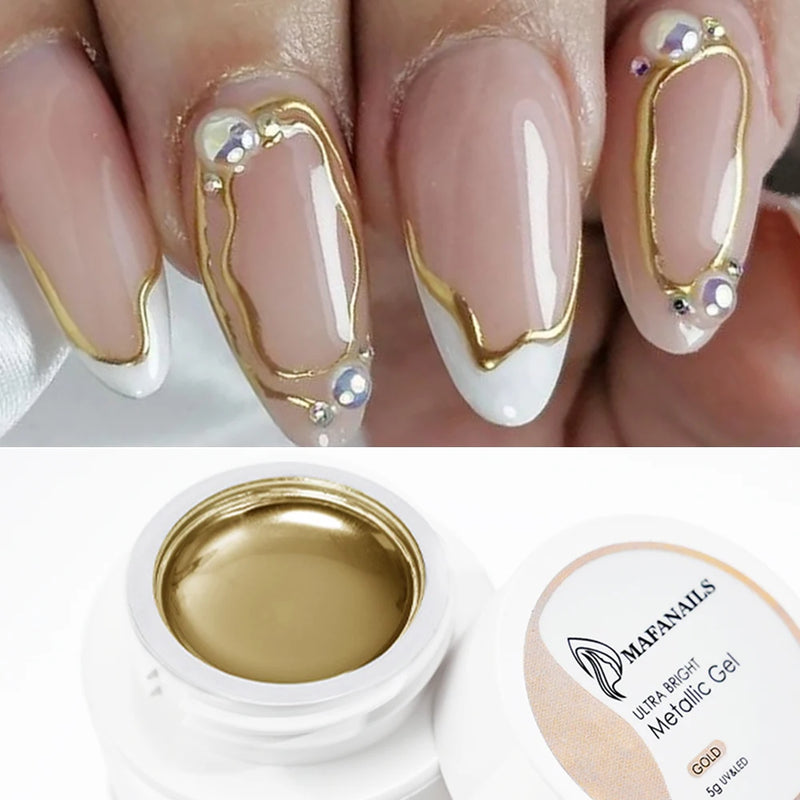 1 Metallic Gold Gel Nail Polish – French Nail Art, Glitter Painting Gel for Stunning Nail Designs