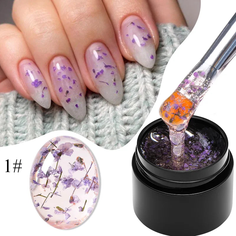 MEET ACROSS 5ml Pink Dried Flower Gel Nail Polish – Natural Flower Fairy Nail Art