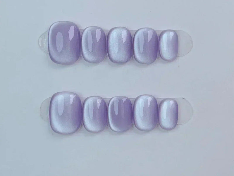 10Pcs Short Ballerina Press-On Nails Blue Cat Eye Full Cover Fake Nails