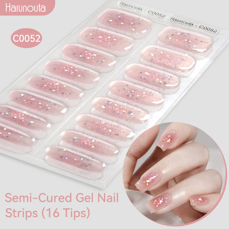 Gradient Auroras Semi-Cured Gel Nail Strips – Sparkly Gel Stickers for UV/LED Nail Lamps