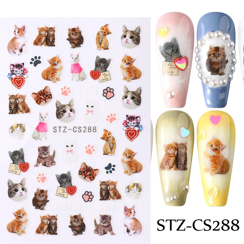 Cute 3D Cartoon Animal Nail Stickers – Dog, Cat & Bunny & More Self-Adhesive Manicure Decals