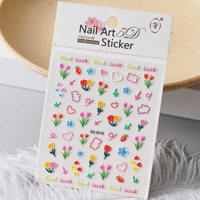 PC 3D Macaron Flower/Fruit Nail Charms Sticker - Embossed Designs Slider Decals