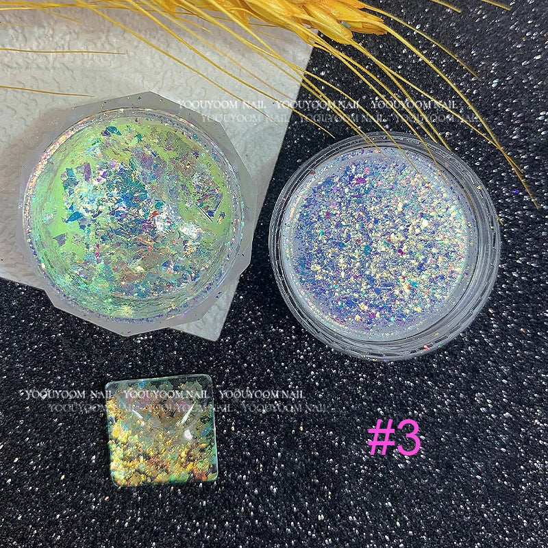 Gold Opal Nail Powder – Mermaid Glitter, Iridescent Chrome Flakes for Stunning Manicure Decorations