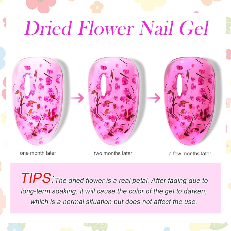 LILYCUTE 8ml Pink Dried Flower Gel Nail Polish – Natural Flower Fairy Nail Art & More