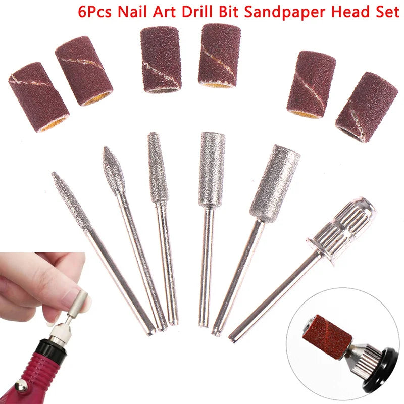 6pcs/Set Diamond Nail Drill Bit Rotery Milling Cutters For Pedicure