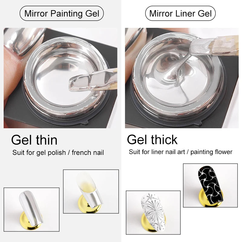 AS 5ml Silver Metallic Painting Liner Gel Polish – Super Bright Mirror Gel for French Nails