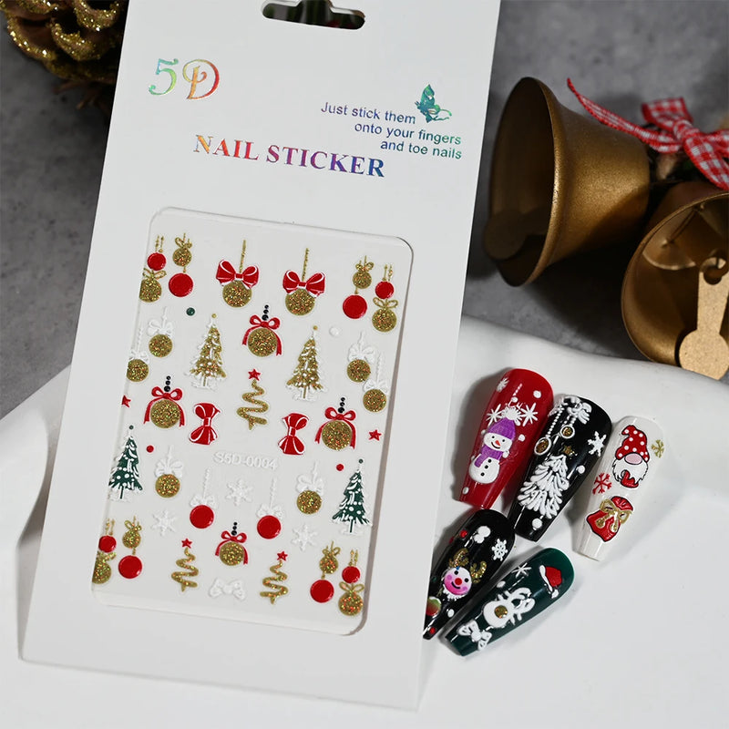 Christmas Nail Art Stickers – 3D Santa Claus & Elk Snowflake Decals for Festive Manicures