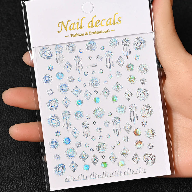 3D Gold Sun/Moon/Star Bronzing Nail Art Stickers – Gold & Silver Self-Adhesive Decals