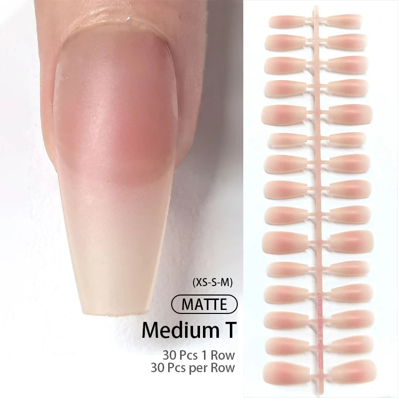 30Pcs French Gradient Short Coffin Nails – Nude Colour Full Cover Press-On Fake Nails